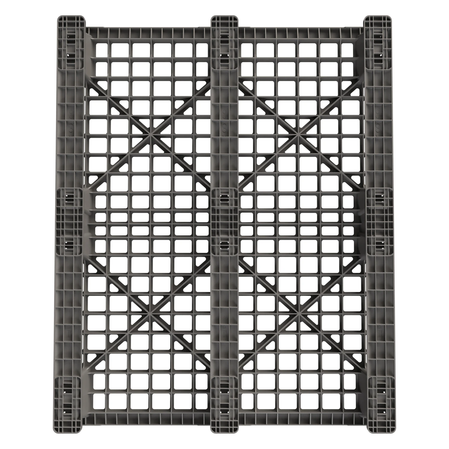 Купить пластиковый паллет 1200x1000x145 мм серый перфорированный на 3 полозьях с бортиком оптом - код товара 8-000000343