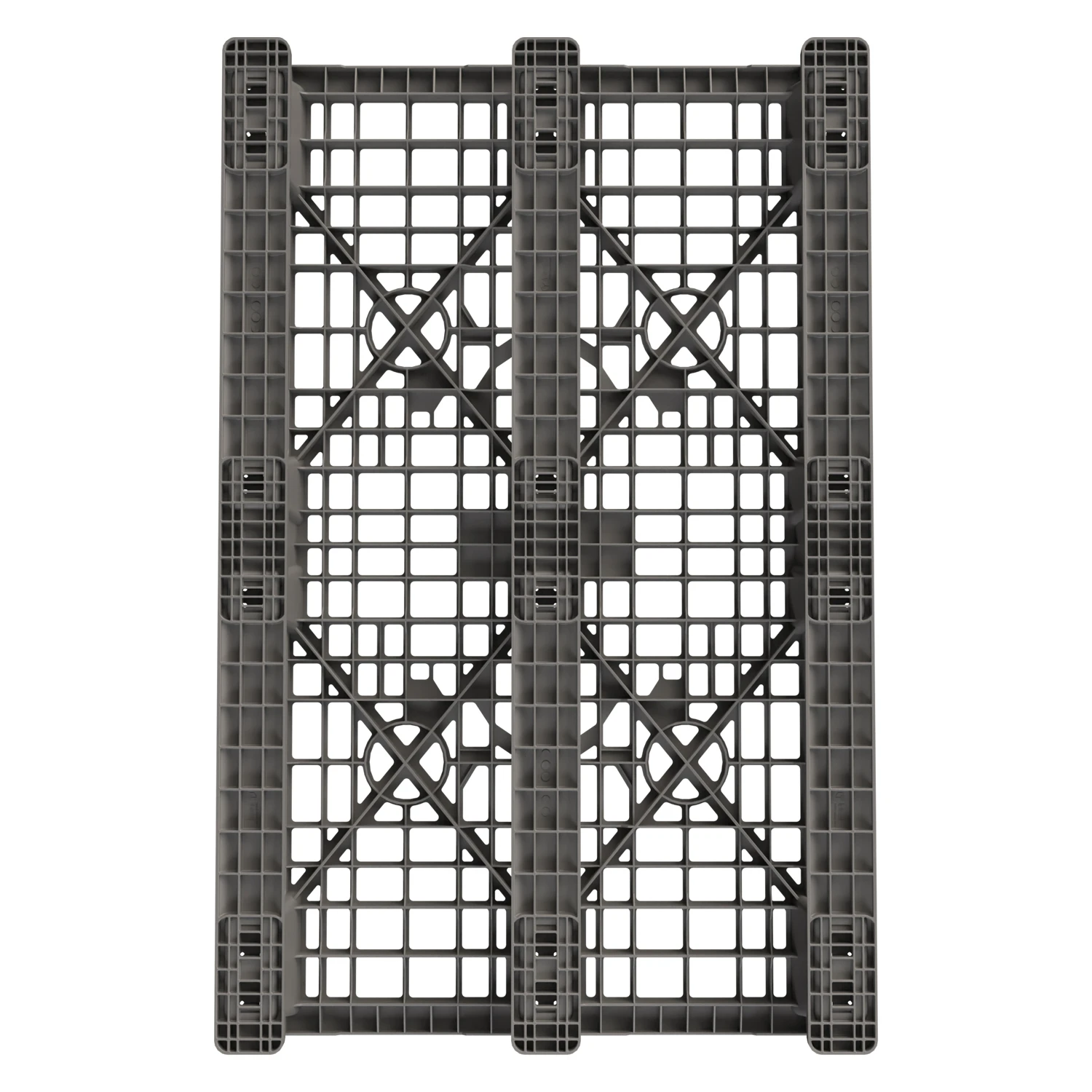 Купить пластиковый паллет 1200x800x150 мм серый многооборотный перфорированный на 3 полозьях с бортиком оптом - код товара 8-000000052
