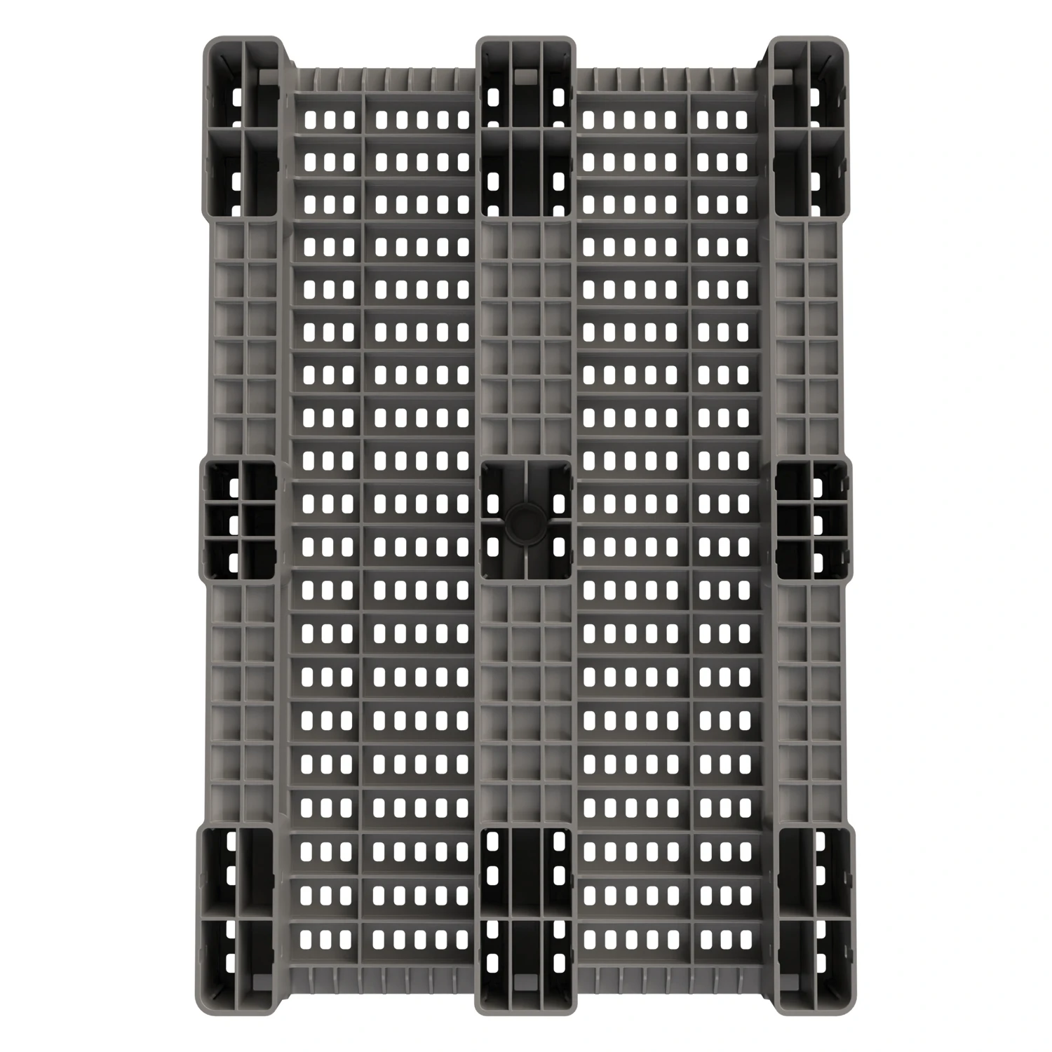 Купить пластиковый паллет 1200x800x150 мм серый перфорированный на 3 полозьях без бортика оптом - код товара 8-000000363