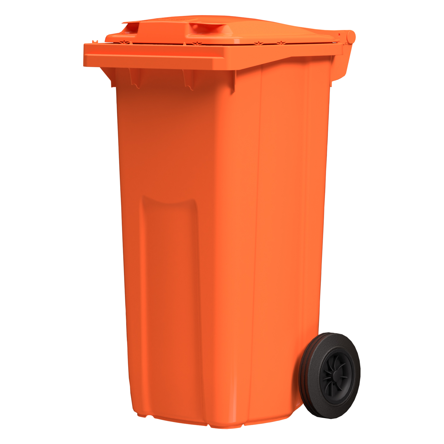 Купить мусорный контейнер 120 л оранжевый 2-колёсный (д. 200 мм) с оранжевой крышкой оптом - код товара 8-000000035