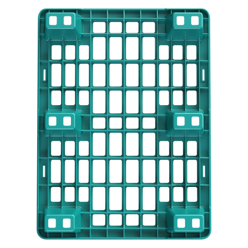 Купить пластиковый паллет 800x600x140 мм бирюзовый перфорированный на ножках с бортиком оптом - код товара 8-000000376