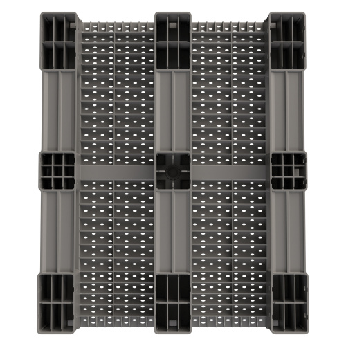 Купить пластиковый паллет 1200x1000x150 мм серый перфорированный на 3 полозьях без бортика оптом - код товара 8-000000345