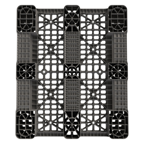 Купить пластиковый паллет 1200x1000x150 мм серый многооборотный перфорированный на 3 полозьях с бортиком оптом - код товара 8-000000049