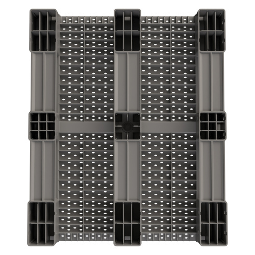 Купить пластиковый паллет 1200x1000x150 мм серый перфорированный на 3 полозьях с бортиком оптом - код товара 8-000000346