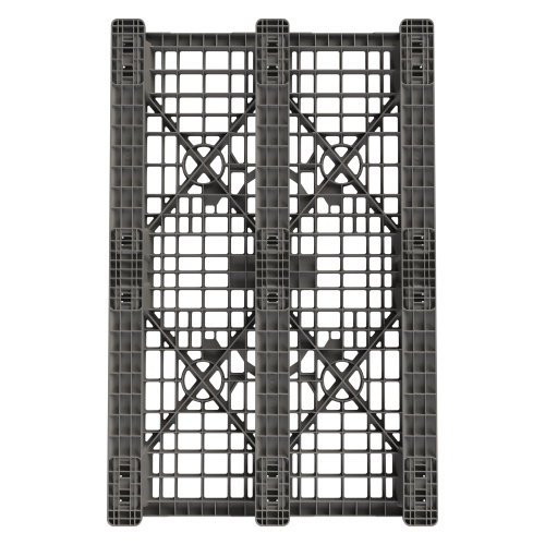 Купить пластиковый паллет 1200x800x150 мм серый многооборотный перфорированный на 3 полозьях с бортиком оптом - код товара 8-000000052